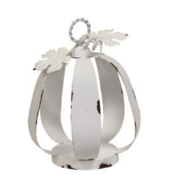 *White Distressed Metal Pumpkin Tealight Lantern - Picture 13 of 13